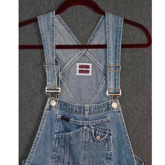 Squeeze Jeans Shortalls Overalls Women's Medium Distressed Denim Farmer - Picture 2 of 10